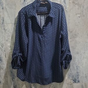 Chicos Navy White Star Blouse Sz 3 or Large(16)